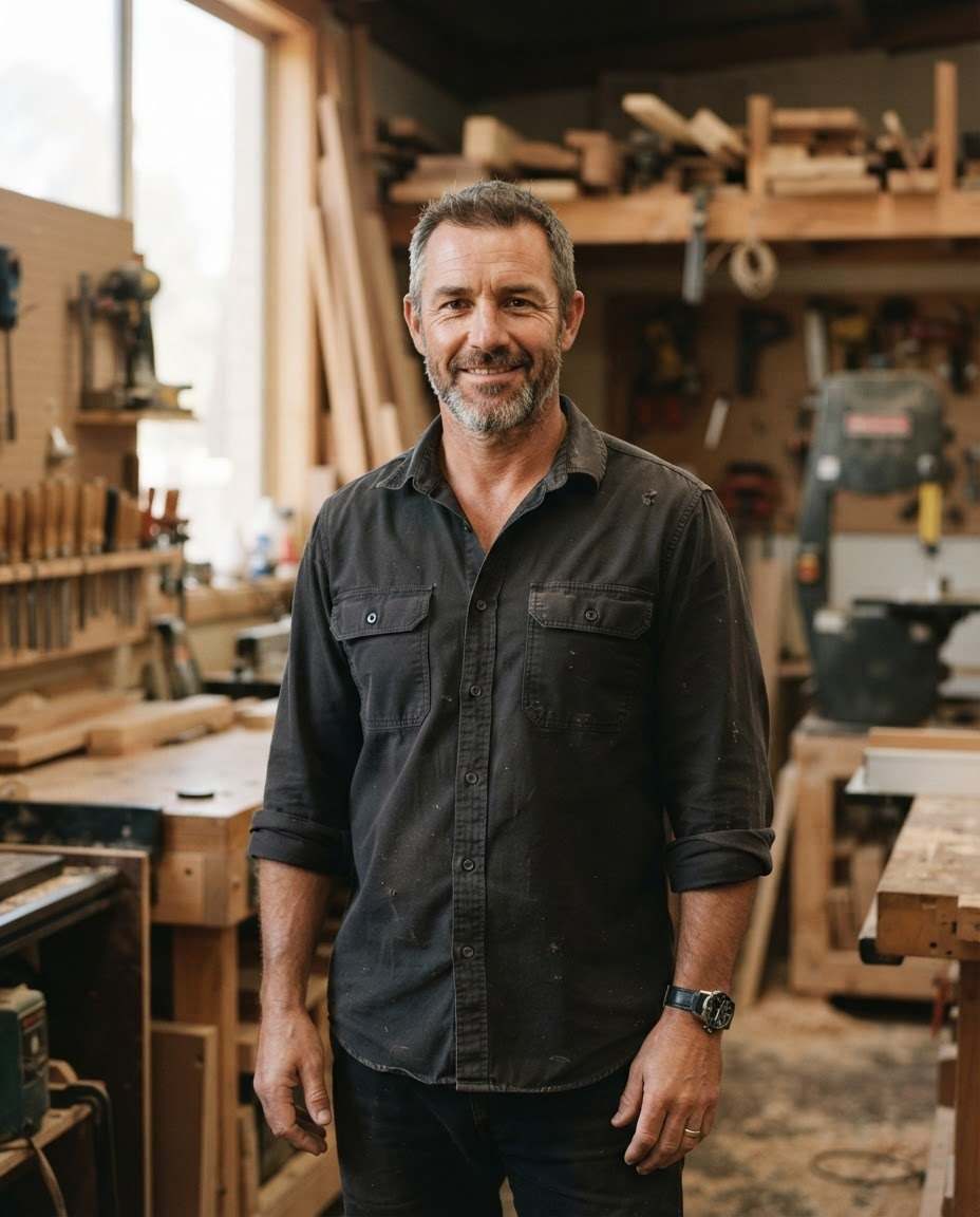 Founder portrait, in the workshop