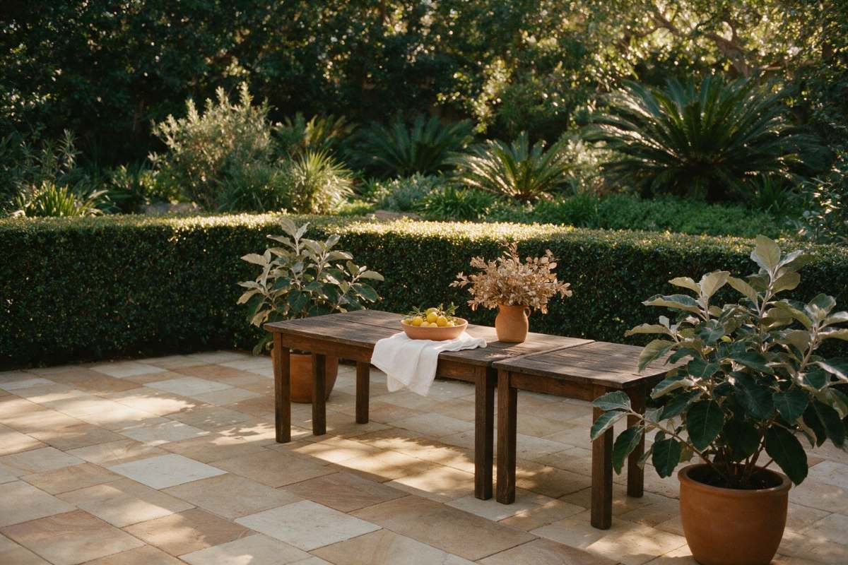 Landscaping, paving and planting